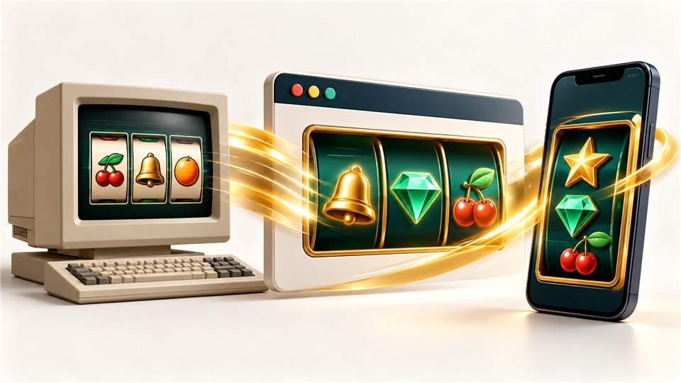 Conceptual transition from desktop casino software to browser and mobile slot displays