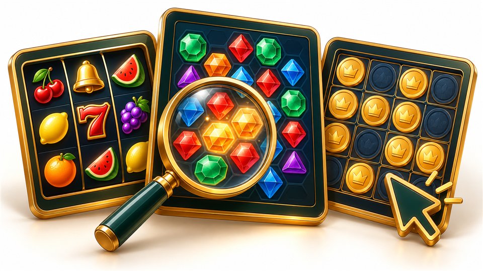 Three different slot layouts being compared before choosing a demo
