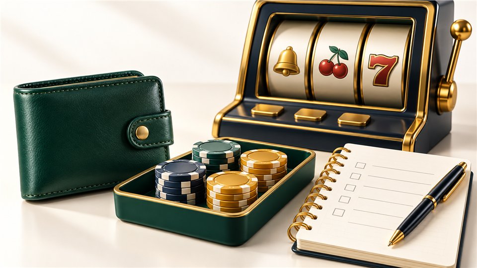 Closed wallet and bounded token tray representing a spending boundary