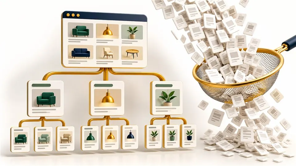 A website tree separates substantial pages from duplicate filter combinations