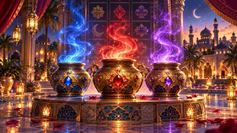 Three Pots of the Genie: artwork identifying this slot feature guide