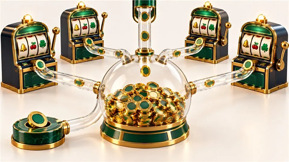 Slot cabinets contributing tokens to a shared progressive jackpot reservoir