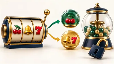 Separate slot outcomes beside a reset prize vessel and unconnected lock