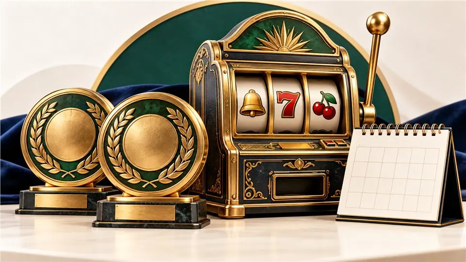Conceptual archival records beside a slot cabinet, without a fabricated winner portrait