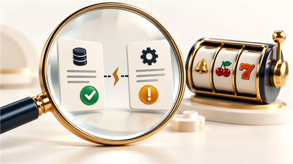 Magnifier comparing two slot information cards with conflicting indicators