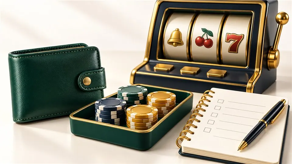 Closed wallet and bounded token tray representing a spending boundary