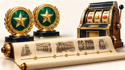 Two conceptual award markers separated along an archival timeline